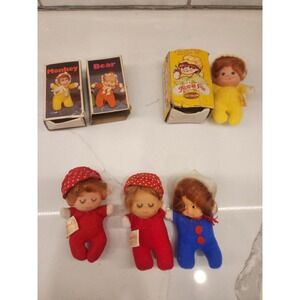 Vtg. Fun World Pocket Dolls Lot of 4 Dolls & 2 Empty Boxes Fruit Matchpack 1980s